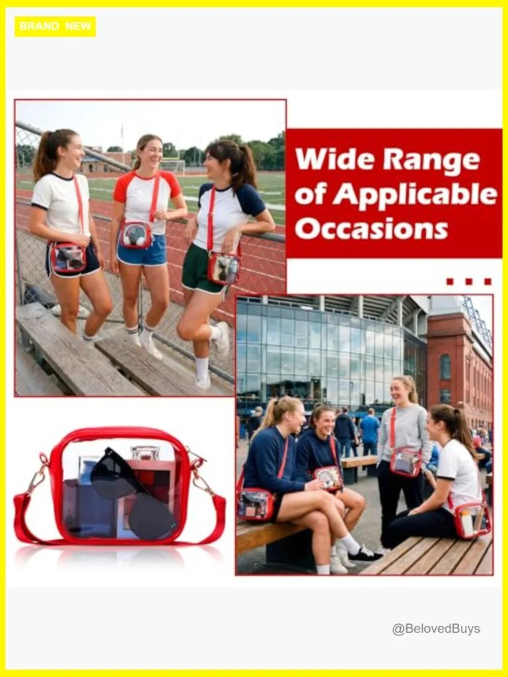 Clear Crossbody Bag for Stadium Events Concerts Sports Fan Transparent PVC